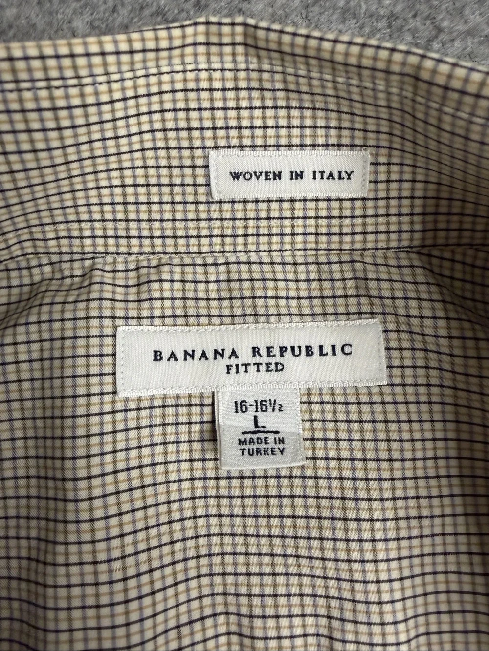 Banana Republic Men's Check Dress Shirt in Beige and Navy